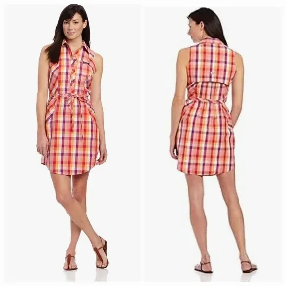 🔹️Columbia PFG Plaid Super Bonehead Button Front Sleeveless Dress Large - Picture 1 of 12